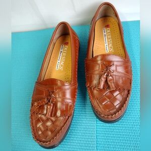 Deer Stags Herman Men's Leather Slip On Loafer W/ Tassels Tan Brown 10M